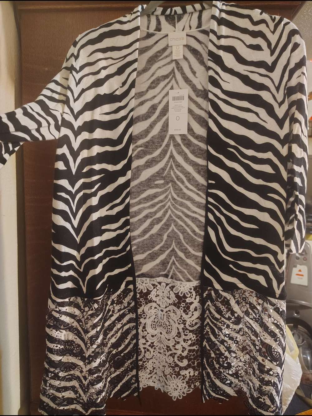 Chico's Black & White Zebra Print Open Cardigan